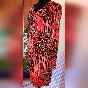Jennifer Lopez Pink Brown Burgundy & white faux wrap animal print dress Only  XL